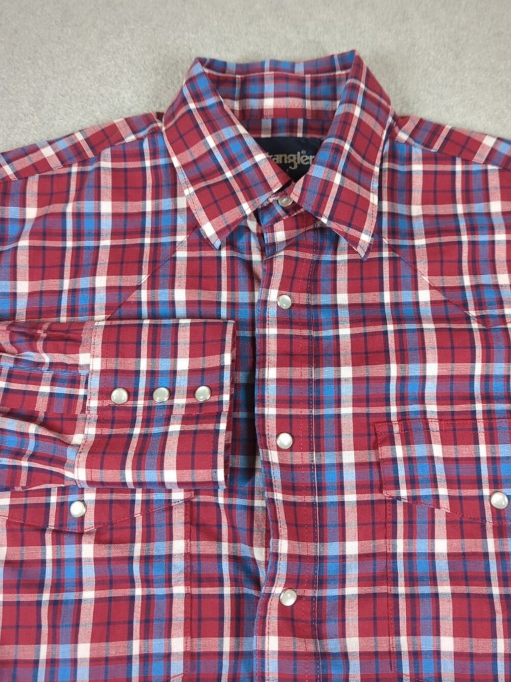 Wrangler Shirt Men's Medium Red Plaid Long Sleeve Western Pearl Snap Cowboy